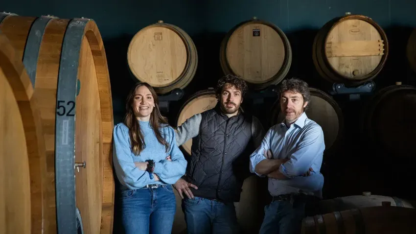 Caterina, Lorenzo and Francesco of Fratelli Bottaia in their barrel cellar.