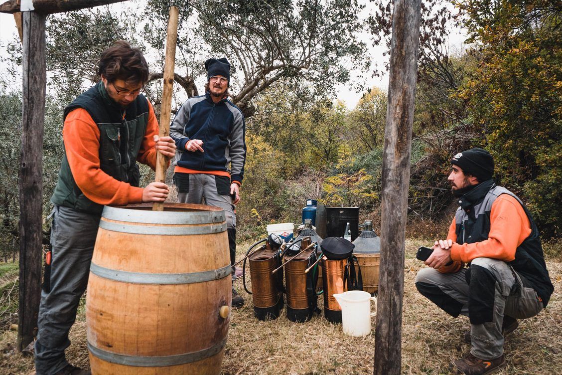 The Barba Boyz preparing and energizing the biodynamic preparations for the vineyards